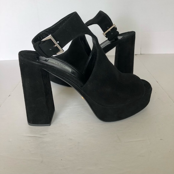 Prada Shoes - Prada Black Suede Ankle Strap Platform Heel Sandal